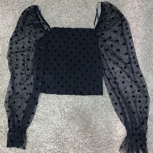 Black polka dot sheer long sleeve top